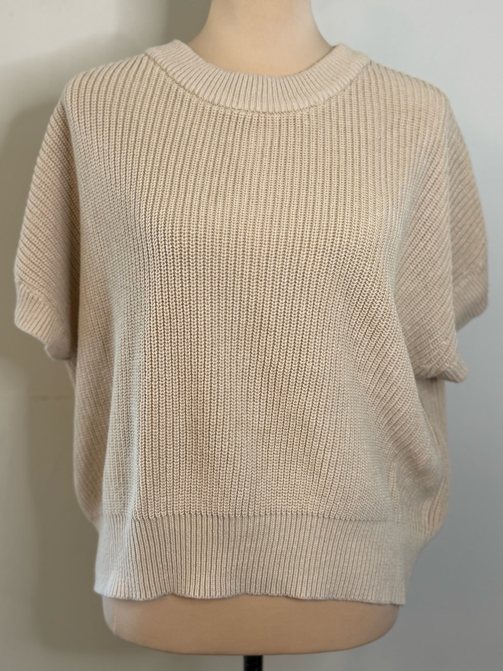 Entro tan cotton ribbed sweater lagenlook short  sleeve SZ M